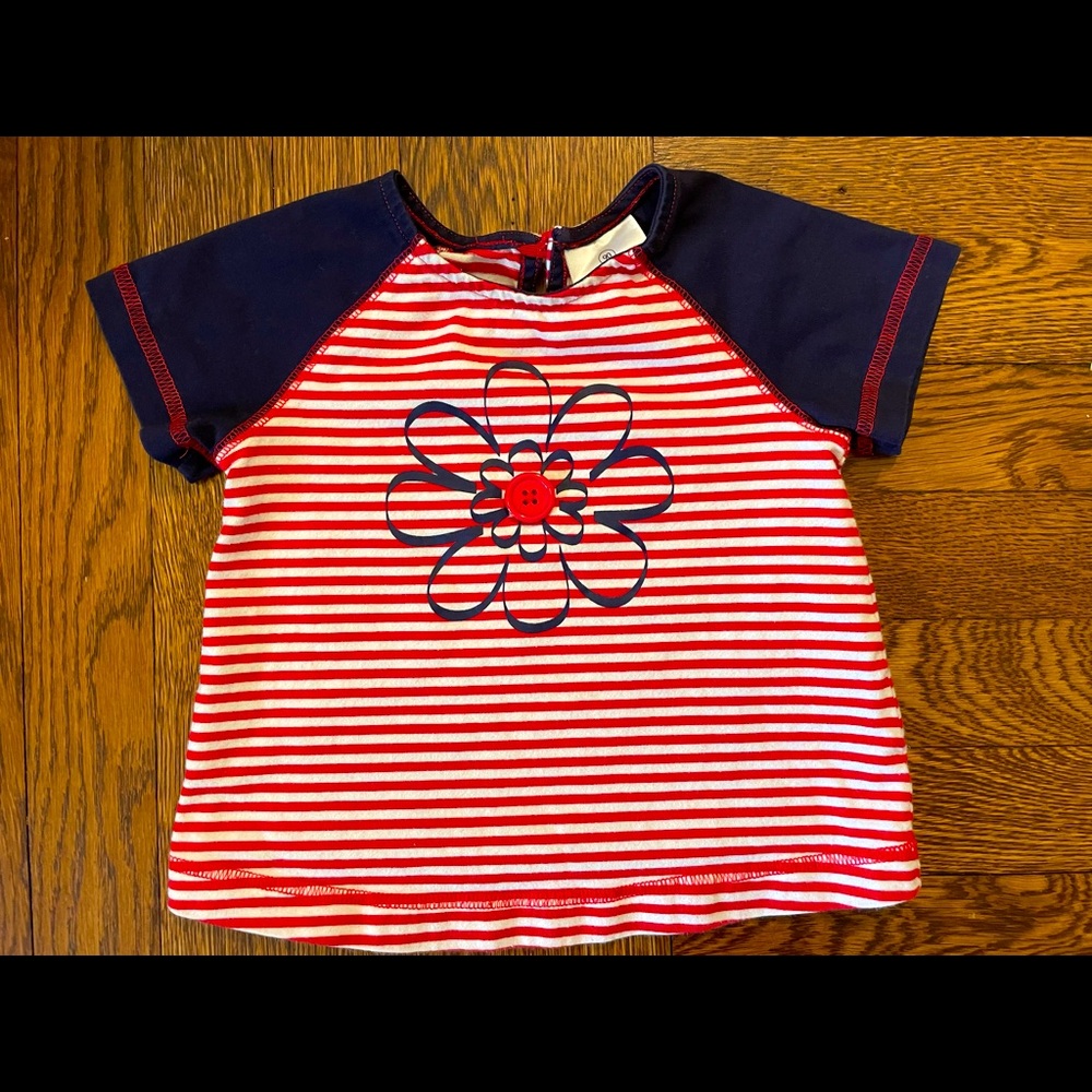 Hanna Andersson Red White and Blue Striped Flower Tee Shirt Size 3T or 90cm
